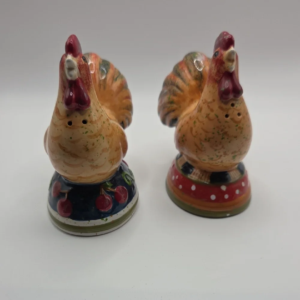 Salt And Pepper Shakers Vintage Red and Orange Rooster Figurines